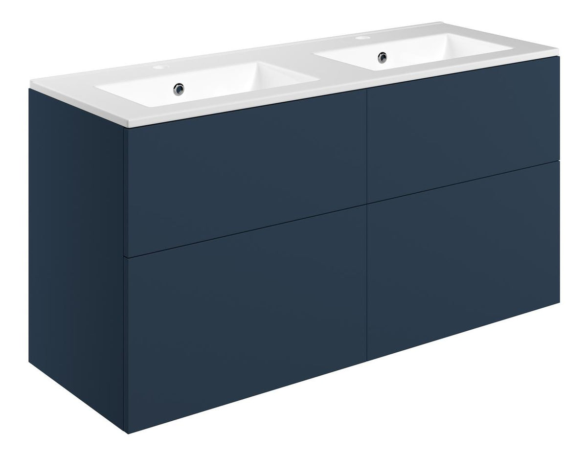Auvellis Arven 1210mm wall-hung vanity in Matt Deep Blue with two tap holes