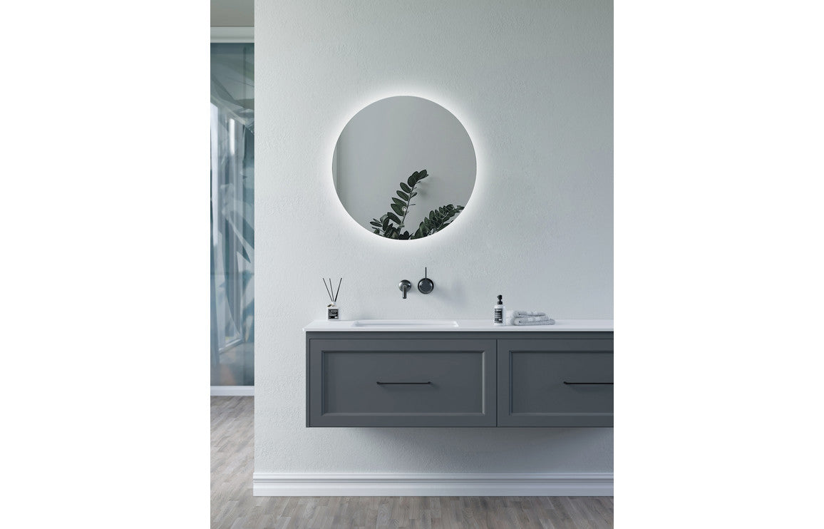 Mood Round Back Lit Mirror With Mirror Touch Sensor And Dimista Pad. White Colour Changing Lighting 300-6500k