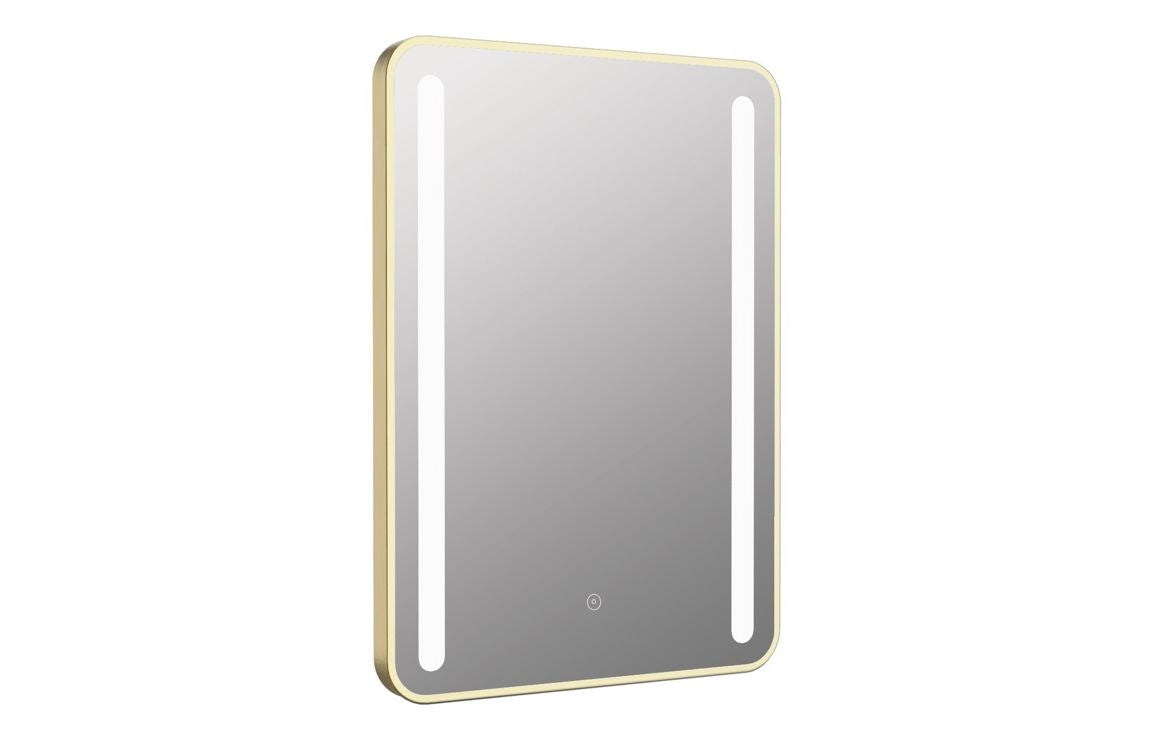 Auvellis Frontier rounded rectangular LED mirror in brushed brass