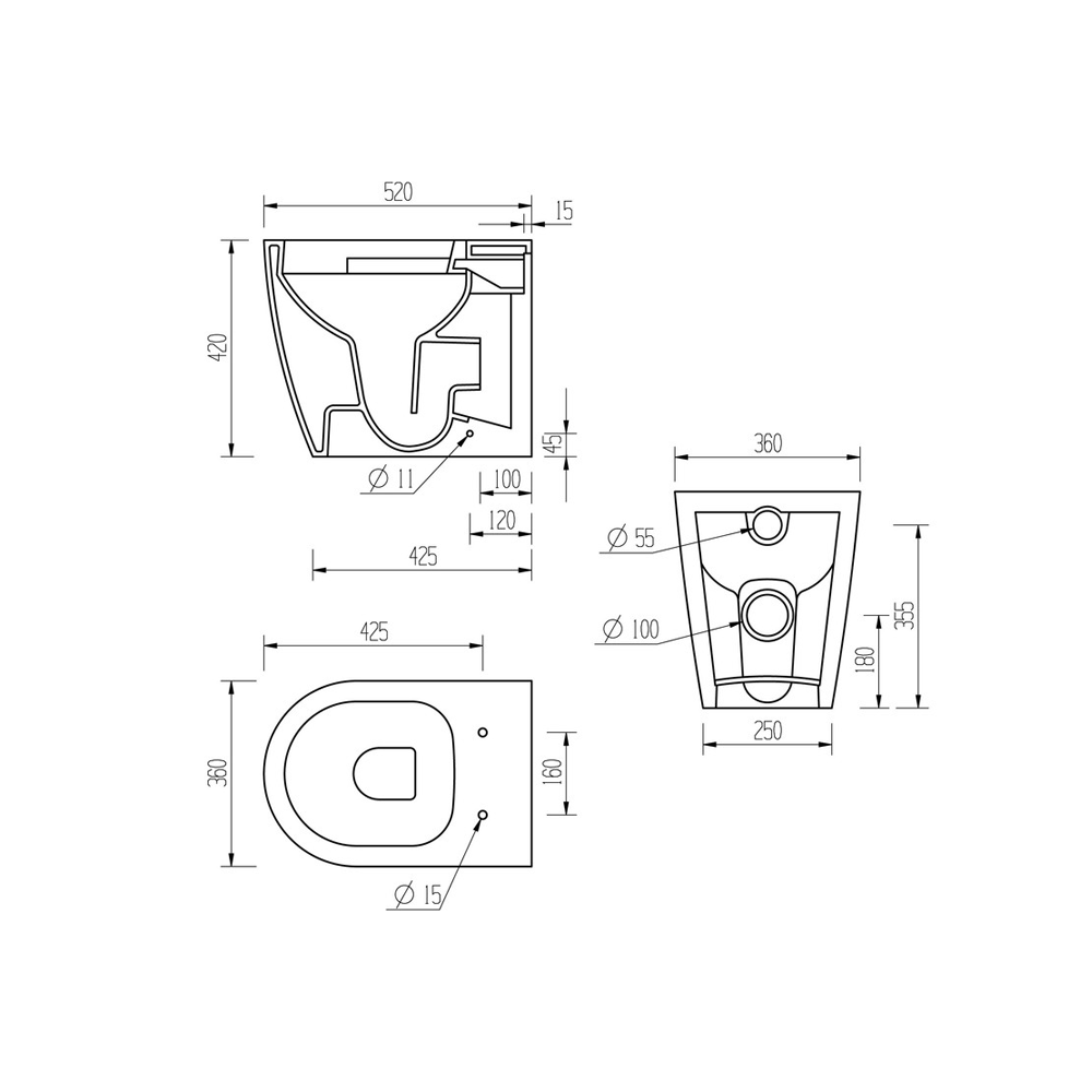 Cilantro Back To Wall Rimless Toilet With Soft Close Seat Pureflo