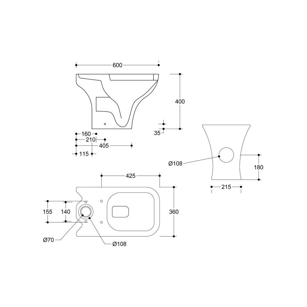 Auvellis Arven short-projection rimless close-coupled toilet with slim soft-close seat – detail view