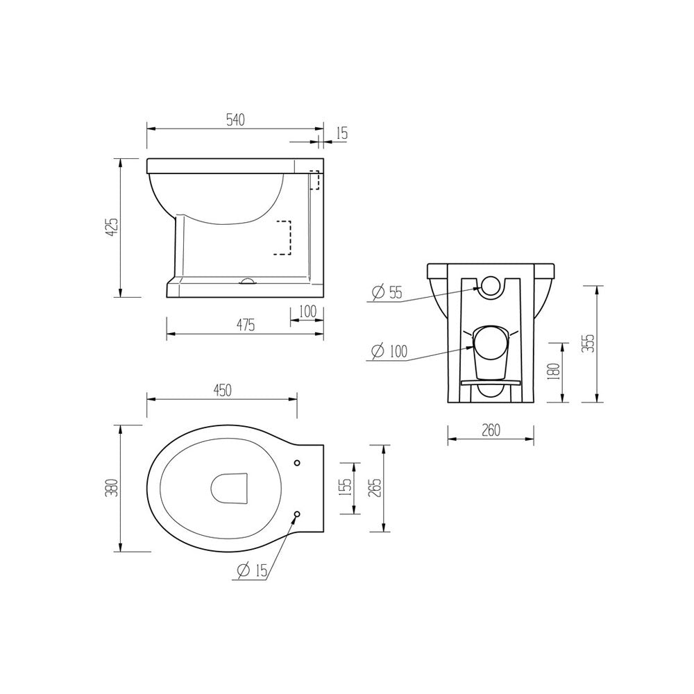 Auvellis Solenne Back-to-Wall Toilet with White Wood-Effect Soft-Close Seat – Chrome – detail view