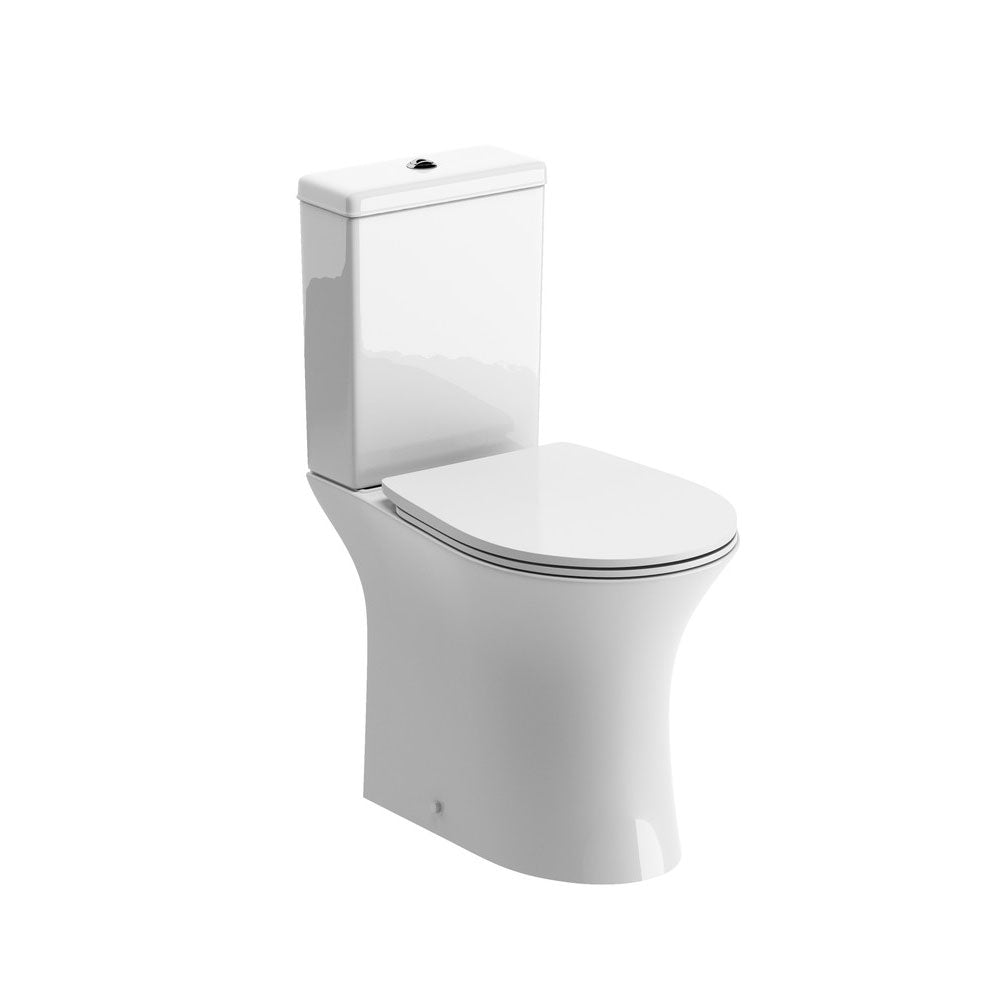 Auvellis Corvex open-back rimless close-coupled toilet with soft-close seat