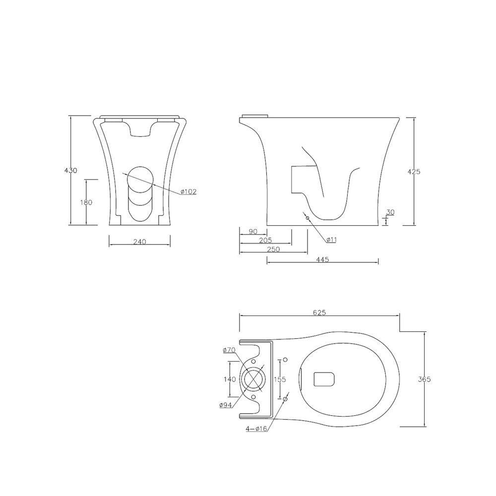 Auvellis Corvex open-back rimless close-coupled toilet with soft-close seat