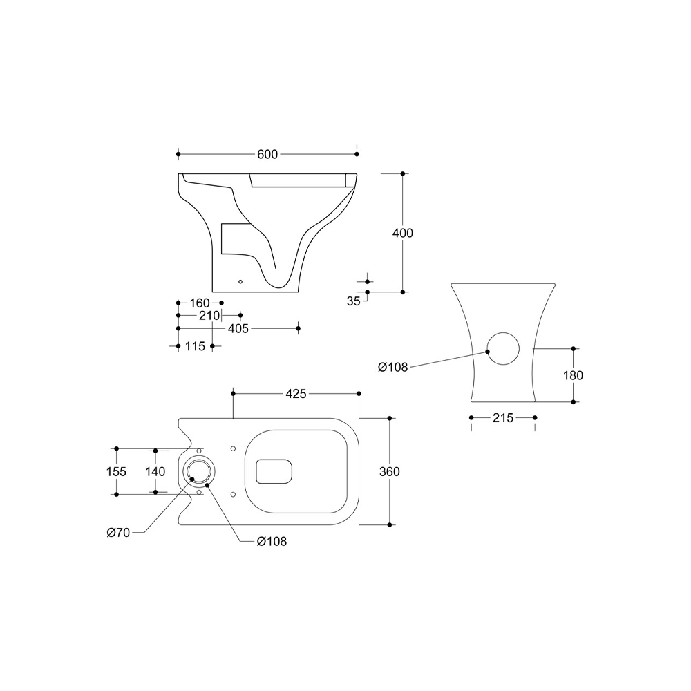 Auvellis Arven short-projection rimless close-coupled toilet with wrapover soft-close seat – detail view