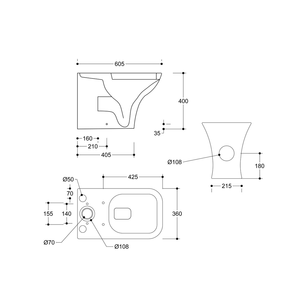 Auvellis Arven short-projection fully shrouded rimless toilet with wrapover soft-close seat – detail view