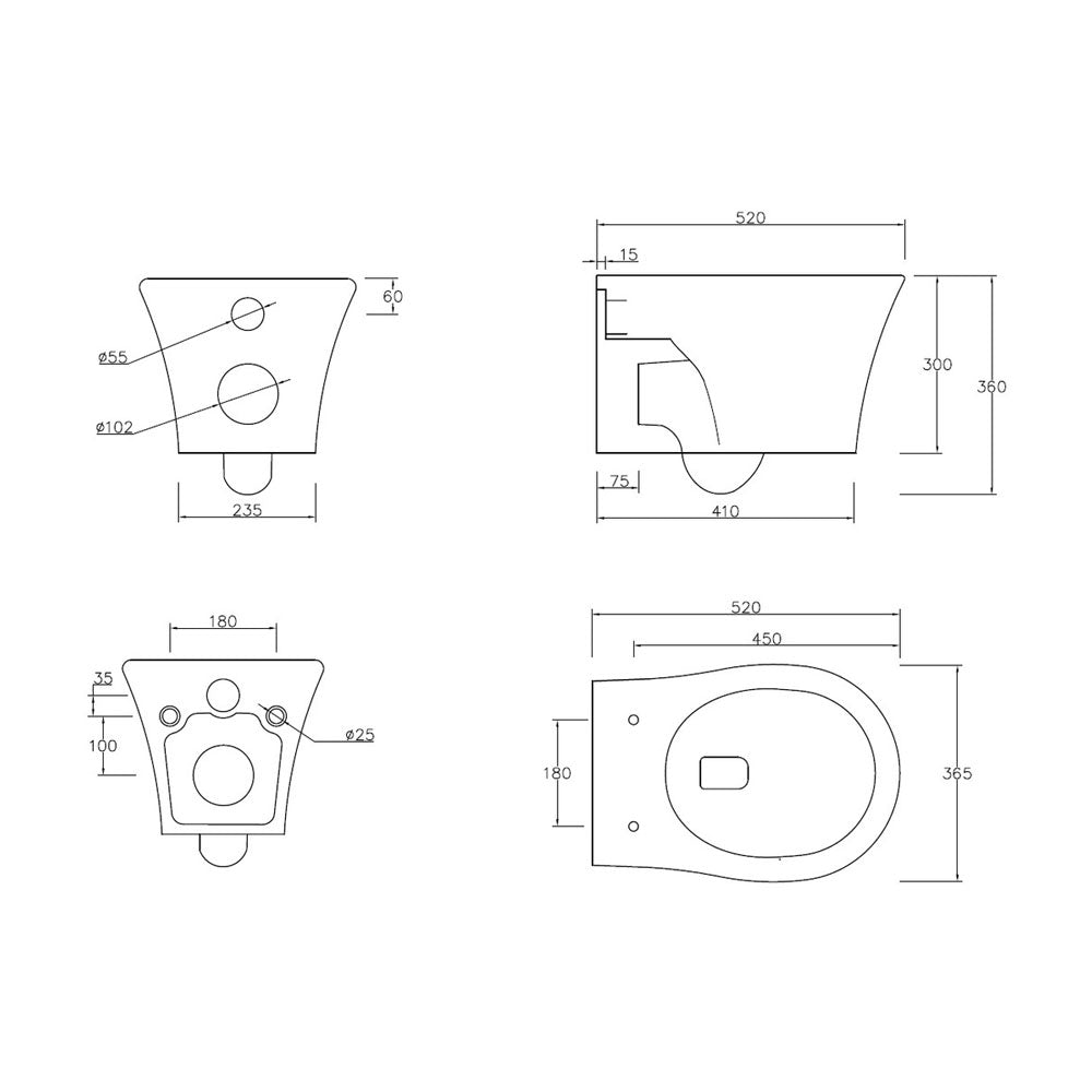 Auvellis Corvex wall-hung rimless toilet with soft-close seat