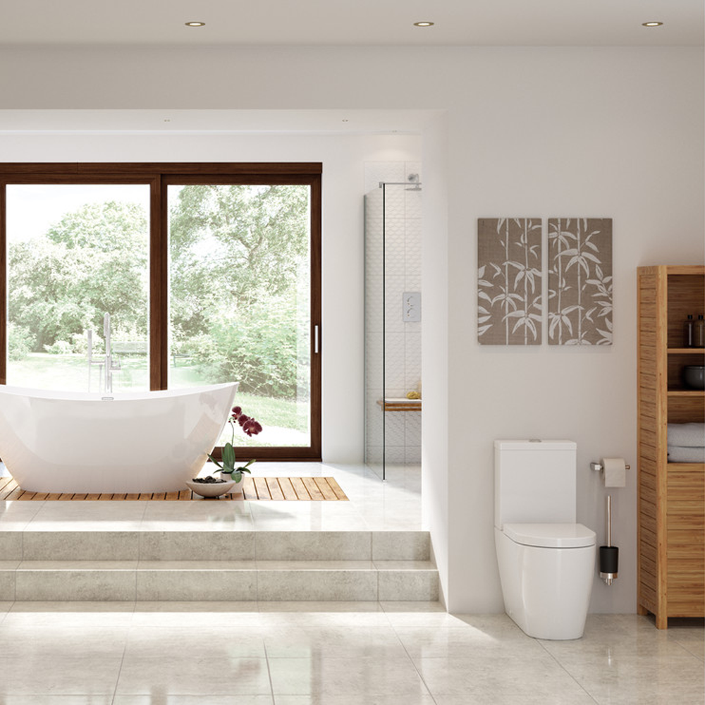 Auvellis Vela close-coupled rimless toilet with soft-close seat – product view