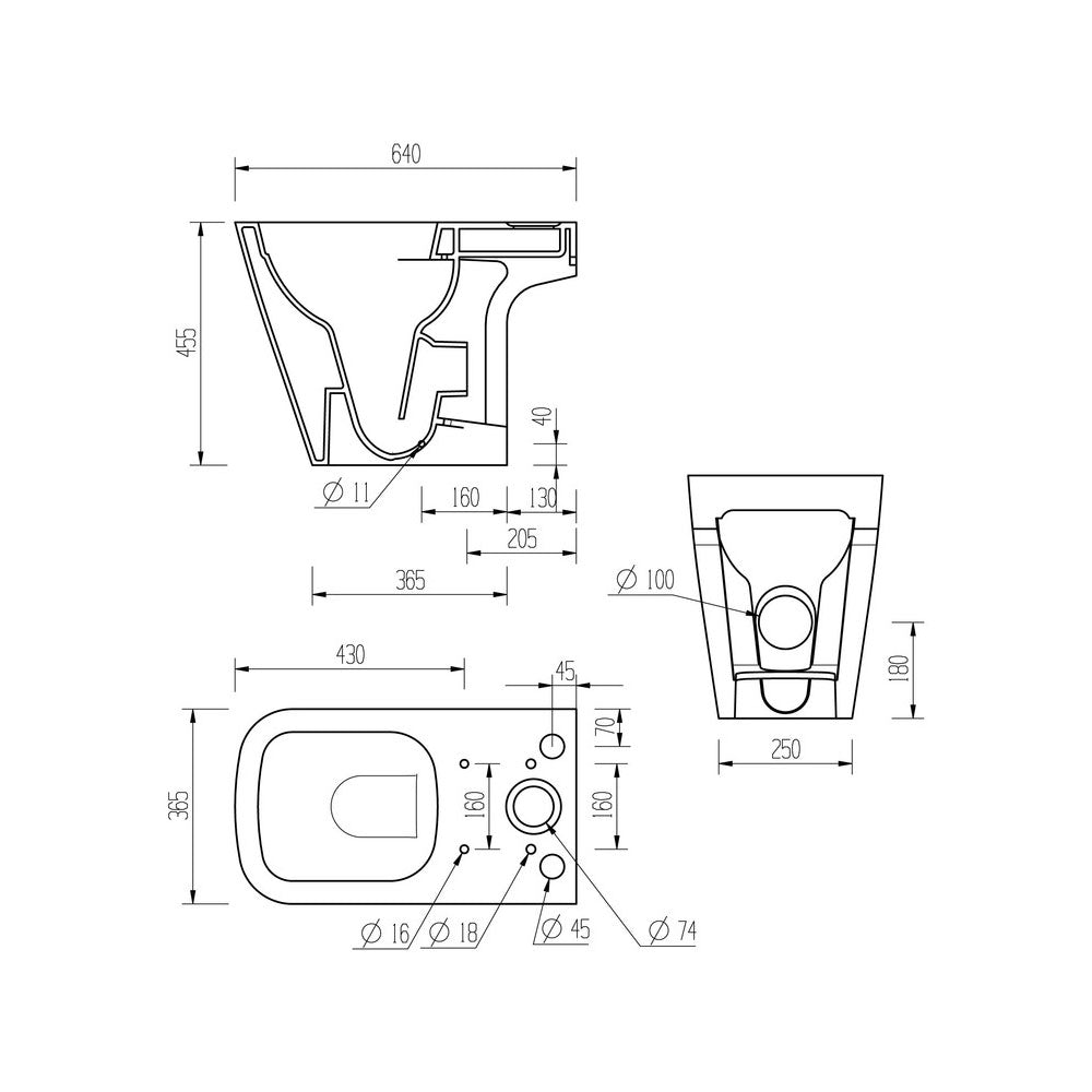 Tilia Close Coupled Comfort Height Toilet Rimless Open Back With Soft Close Seat Pureflo