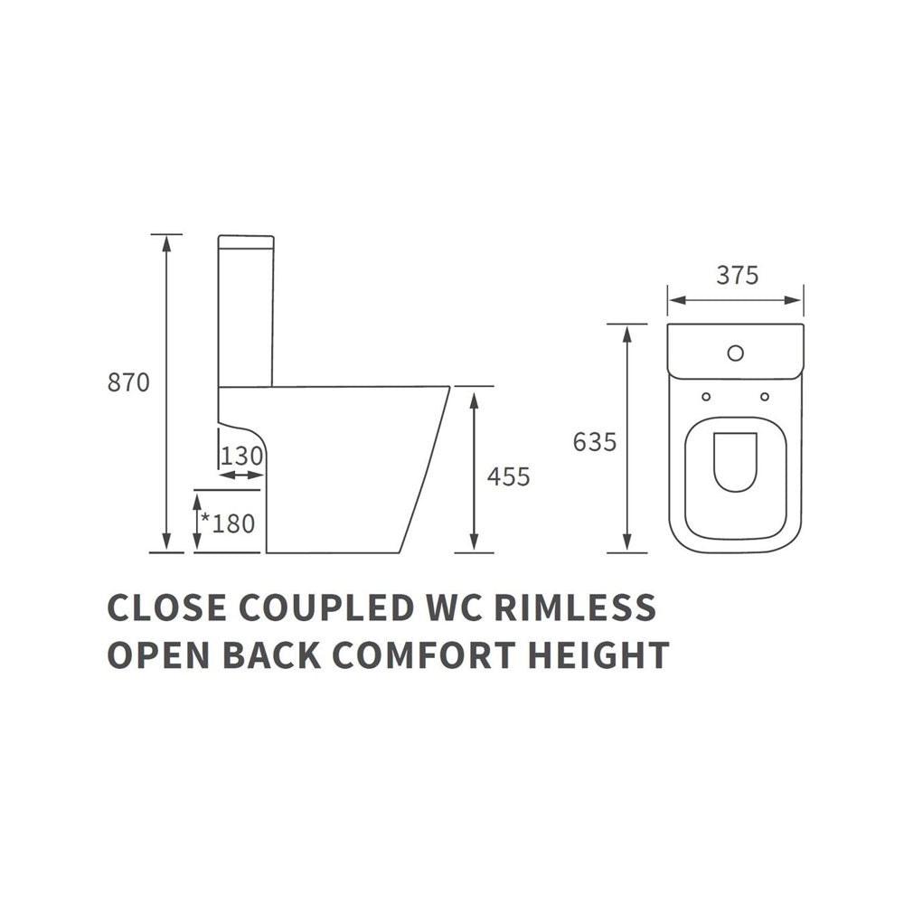Tilia Close Coupled Comfort Height Toilet Rimless Open Back With Soft Close Seat Pureflo