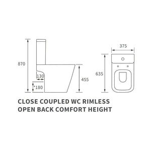 Tilia Close Coupled Comfort Height Toilet Rimless Open Back With Soft Close Seat Pureflo