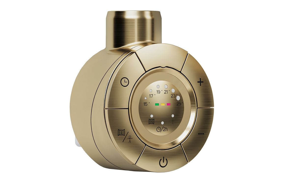 Brushed brass electric towel rail thermostat