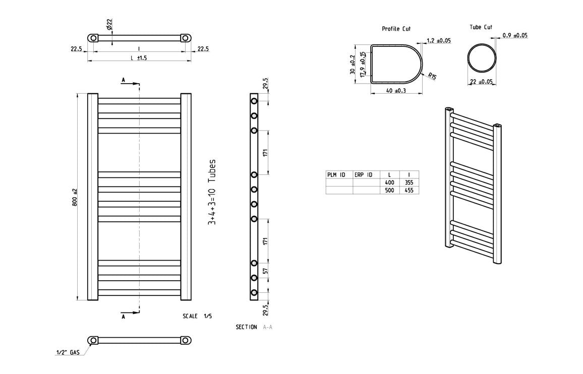 Auvellis Grada towel rail range dimensions
