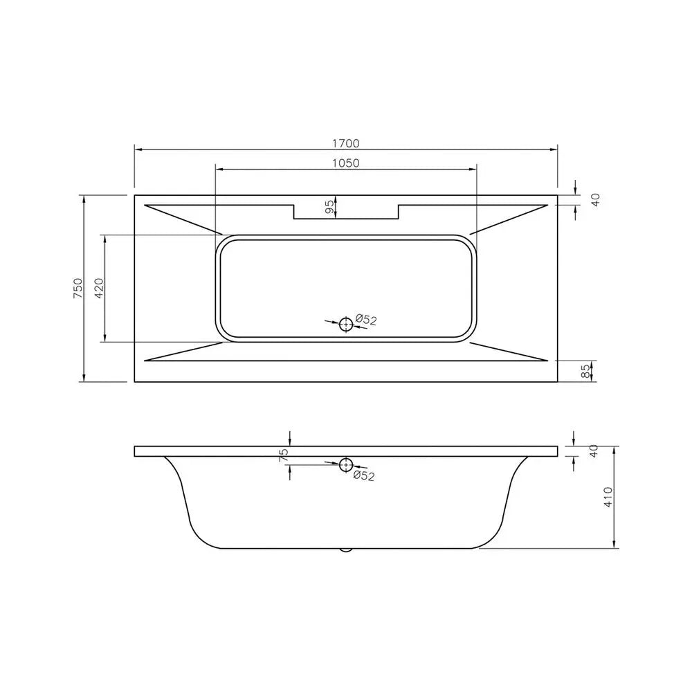 Auvellis Arven deluxe double-ended acrylic bath with leg set – additional view