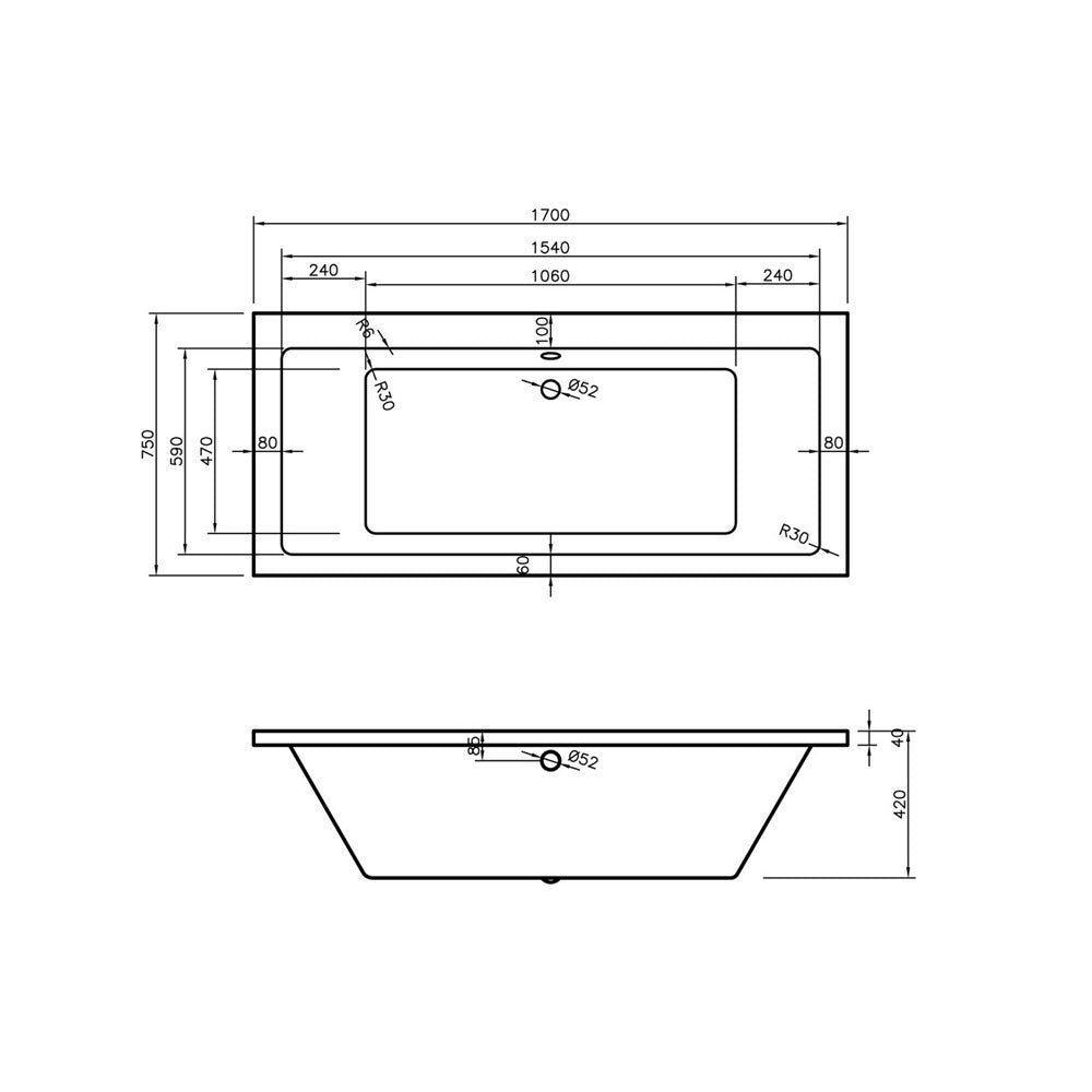 Navarra Double Ended Supercast Acrylic Bath 0th With Leg Set