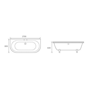 Finchley Freestanding Back To Wall 2TH Bath w/Feet Bathwise