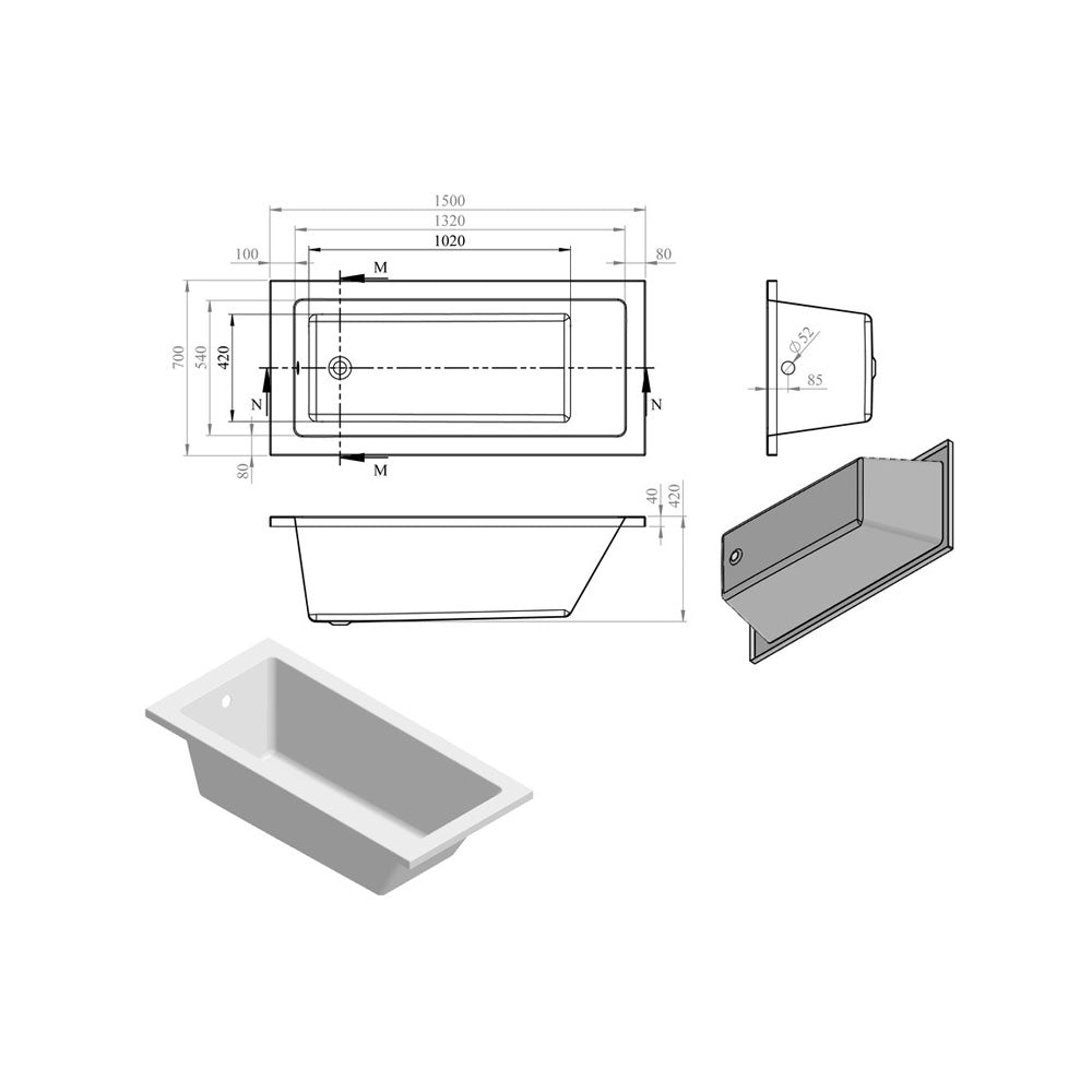 Navarra Acrylic Bath 0th With Leg Set