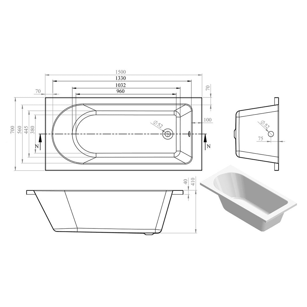 Miami Round Single End 0TH Bath w/Legs Bathwise