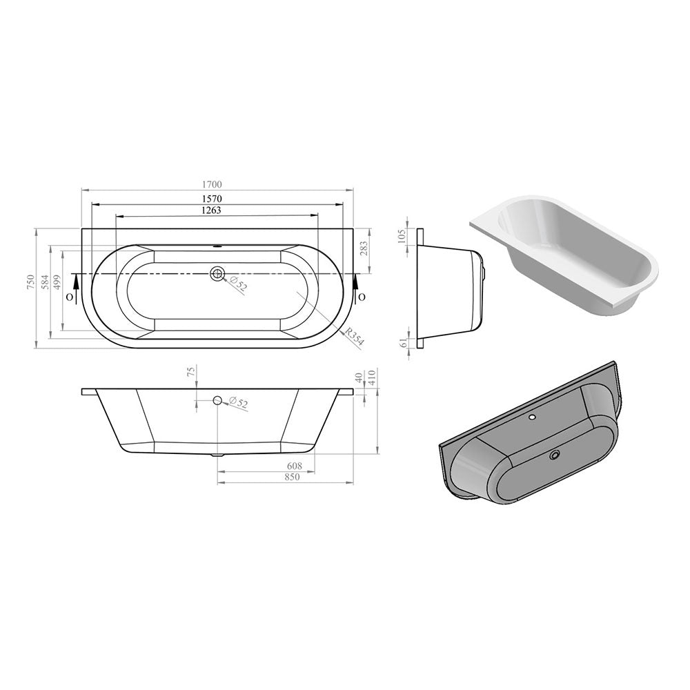 Sanibel Back To Wall 0TH Bath w/Legs Bathwise