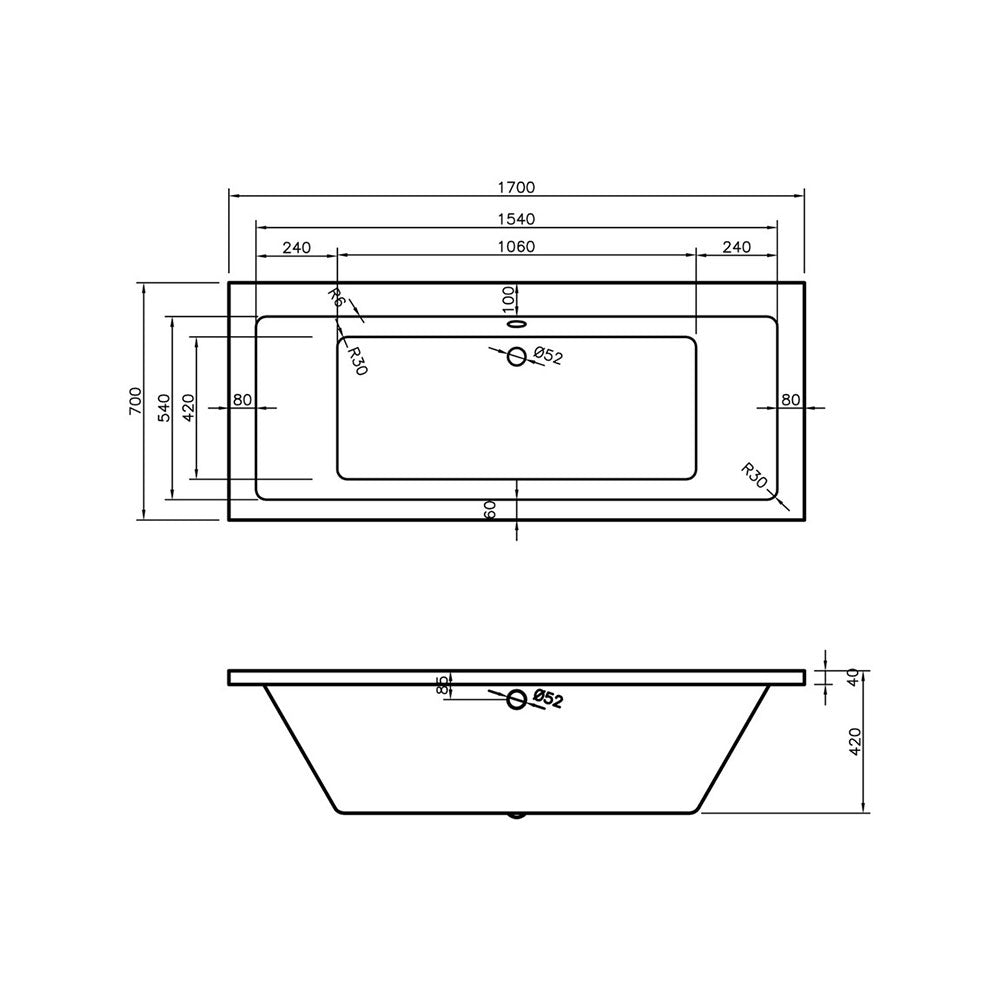 Navarre Square Double End SUPERCAST 0TH Bath w/Legs Bathwise