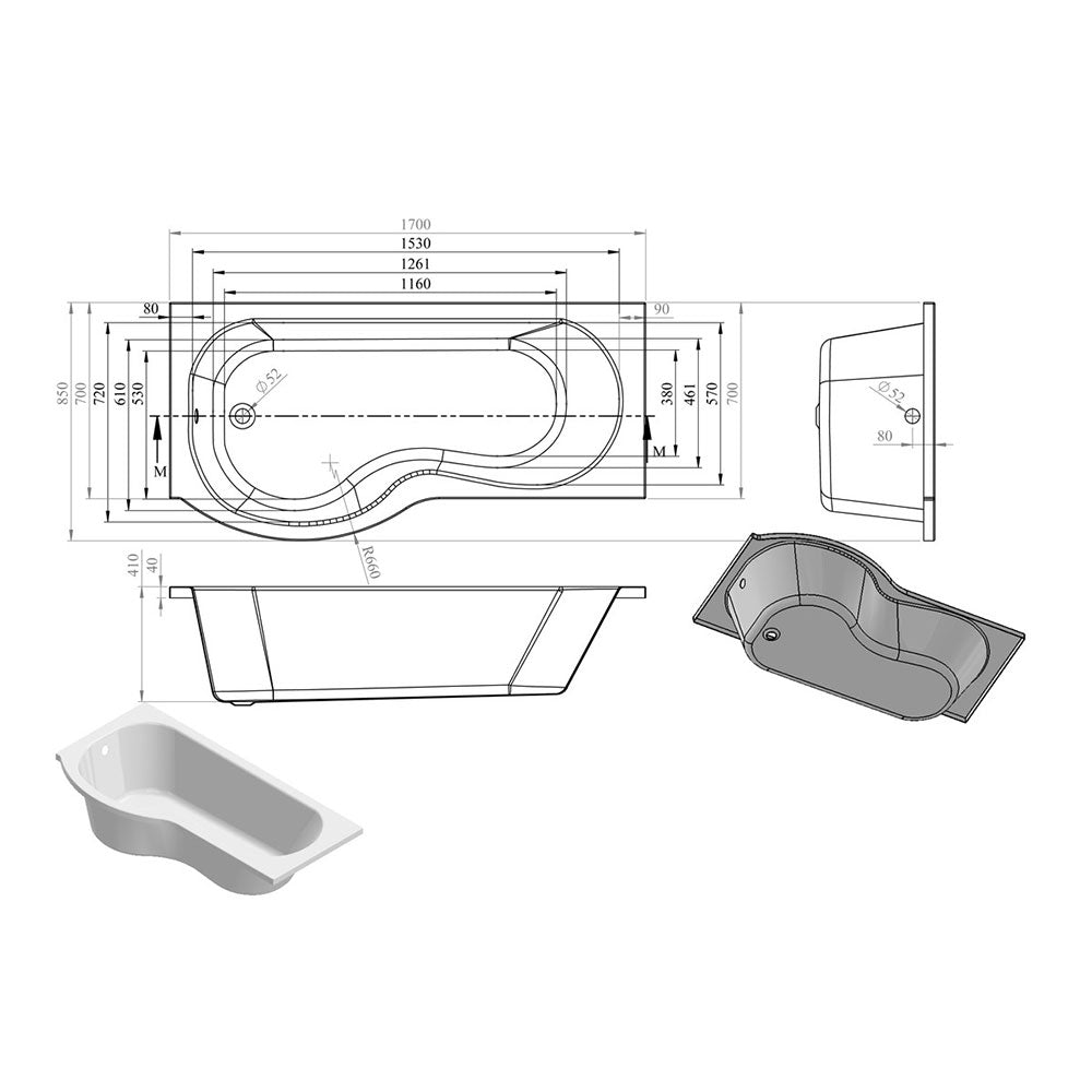 Ora P Shape 0TH Shower Bath Pack Pureflo