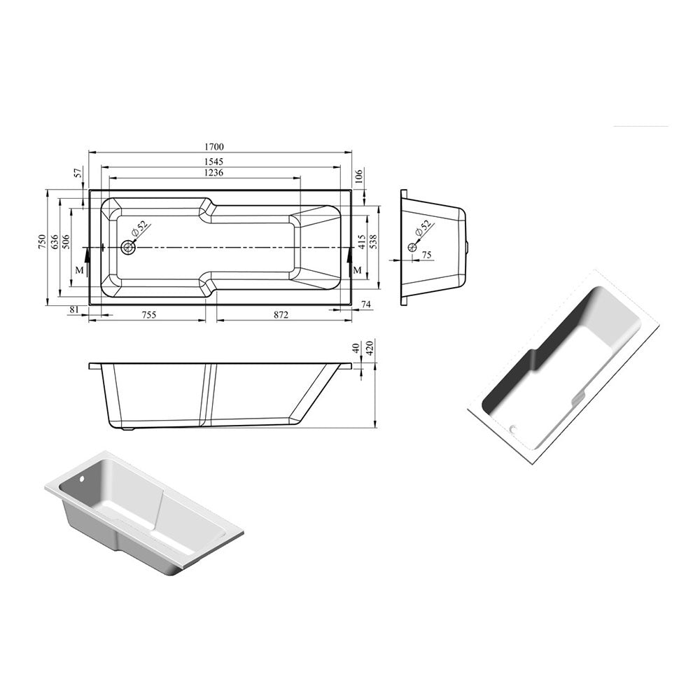 Ocala Straight 0TH “C” Shower Bath w/Legs Bathwise