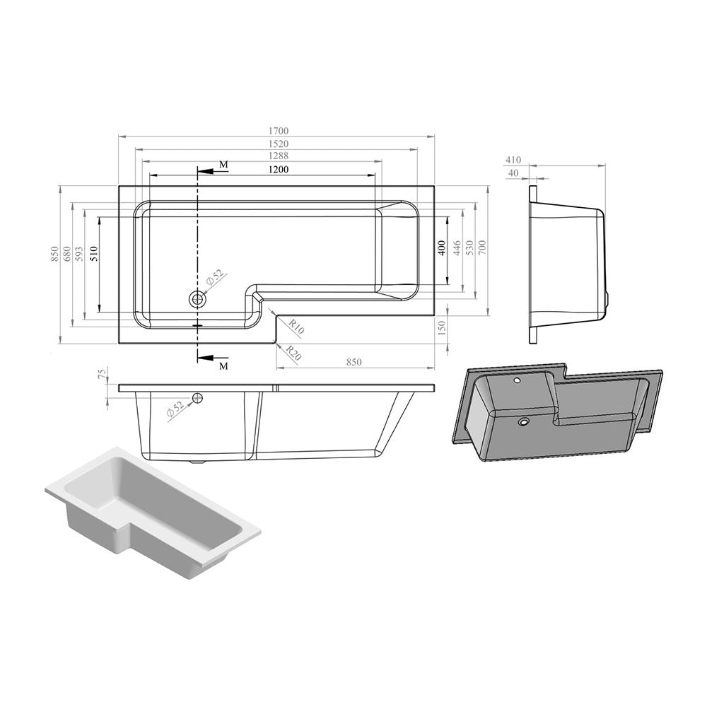 Auvellis Arven L-shape shower bath pack – detail view 2