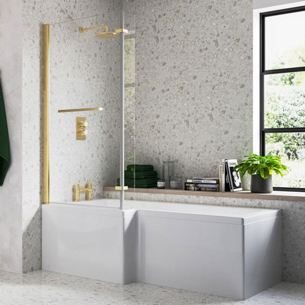 Navarre L Shape 1700x850x560mm 0TH Shower Bath Pack (LH) – Brushed Brass