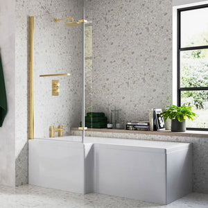 Navarre L Shape 1700x850x560mm 0TH Shower Bath Pack (RH) – Brushed Brass