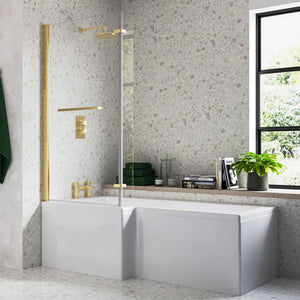 Navarre L Shape SUPERCAST 1700x850x560mm 0TH Shower Bath Pack (RH) –  Brushed abrass