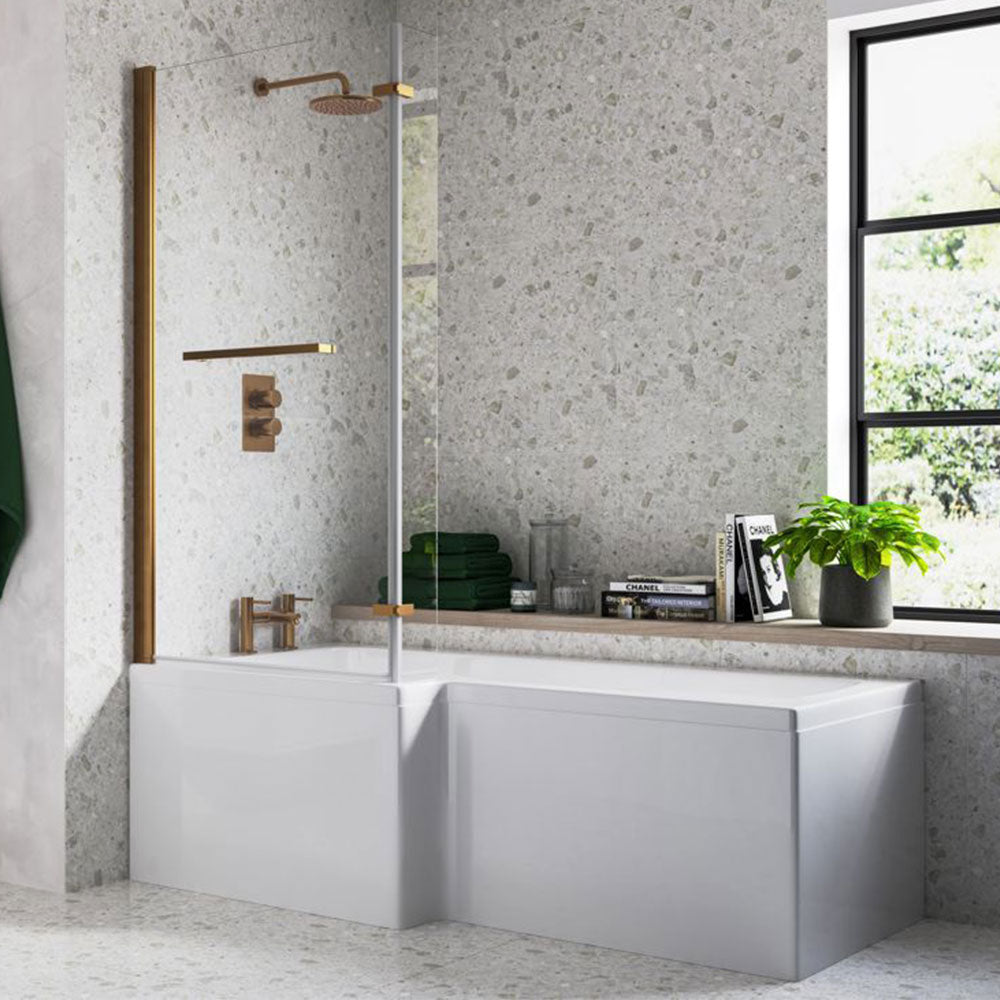 Navarre L Shape 1700x850x560mm 0TH Shower Bath Pack (LH) – Brushed Bronze