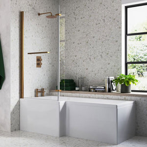 Navarre L Shape 1700x850x560mm 0TH Shower Bath Pack (RH) – Brushed Bronze