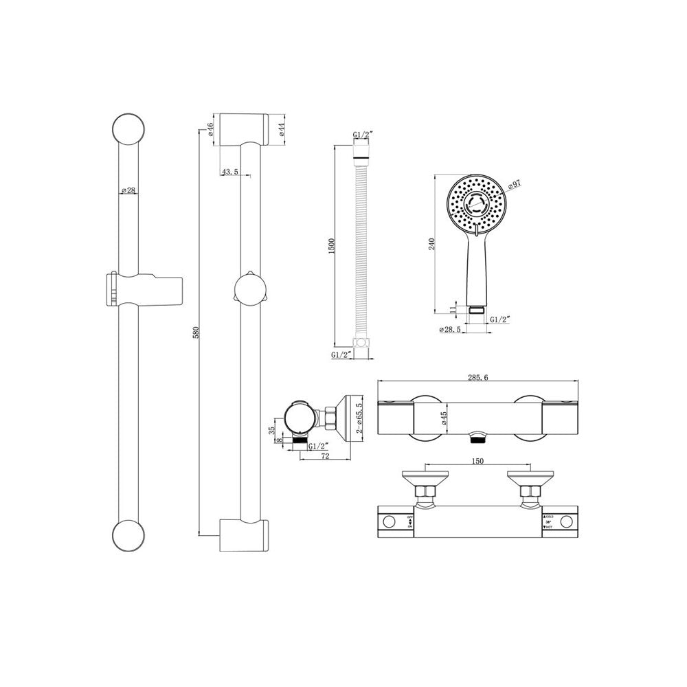 Astro 1 Outlet Exposed Cool-Touch Thermostatic Bar Mixer Shower Kit With Slide Rail Kit Chrome