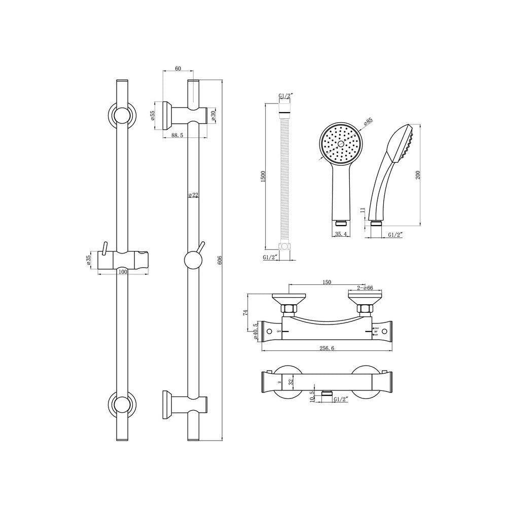 Auvellis Pluto thermostatic bar mixer shower with slide rail kit – Chrome