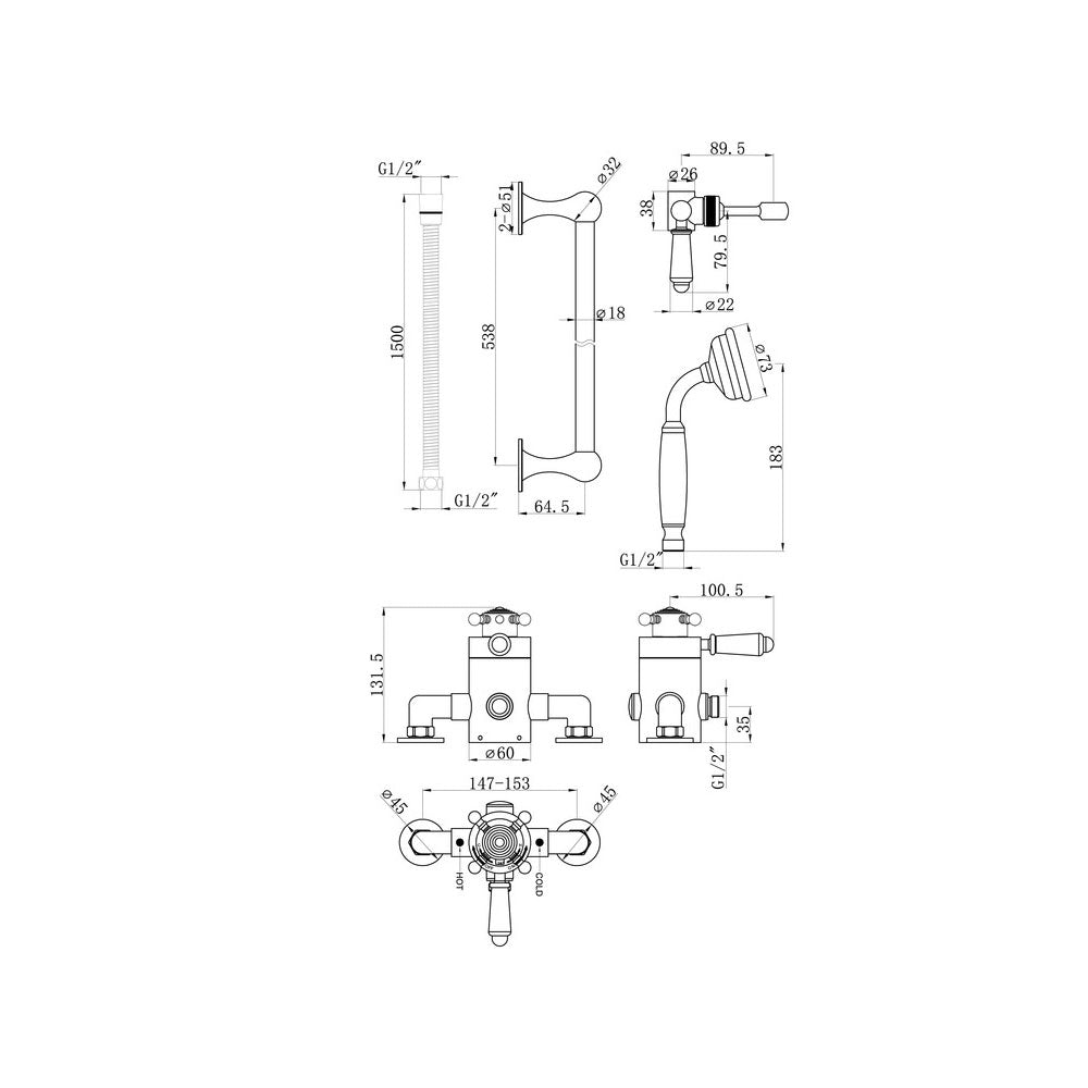 Berwick 1 Outlet Exposed Thermostatic Shower Pack With Traditional Slide Rail Shower Kit Chrome