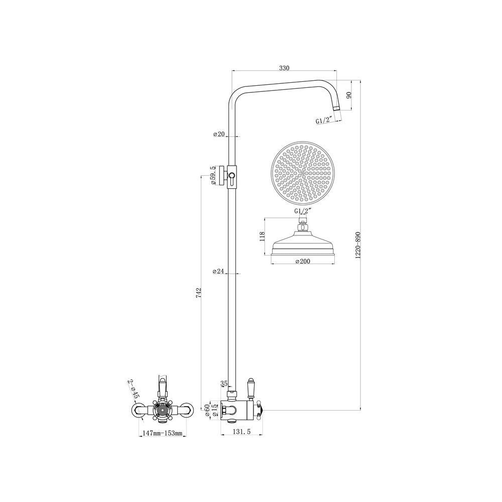 Auvellis Solenne Traditional 1-Outlet Thermostatic Shower Pack with Adjustable Rail – Chrome
