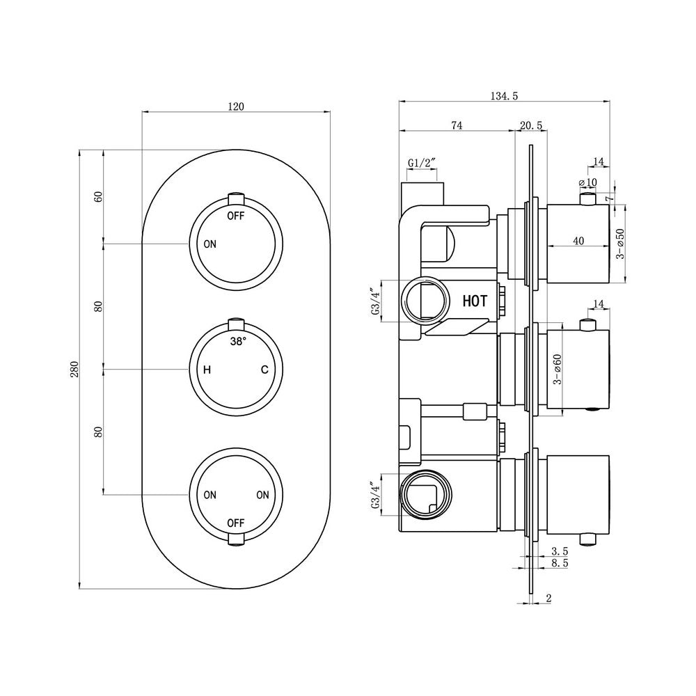 Astro Round Thermostatic Shower Valve Chrome
