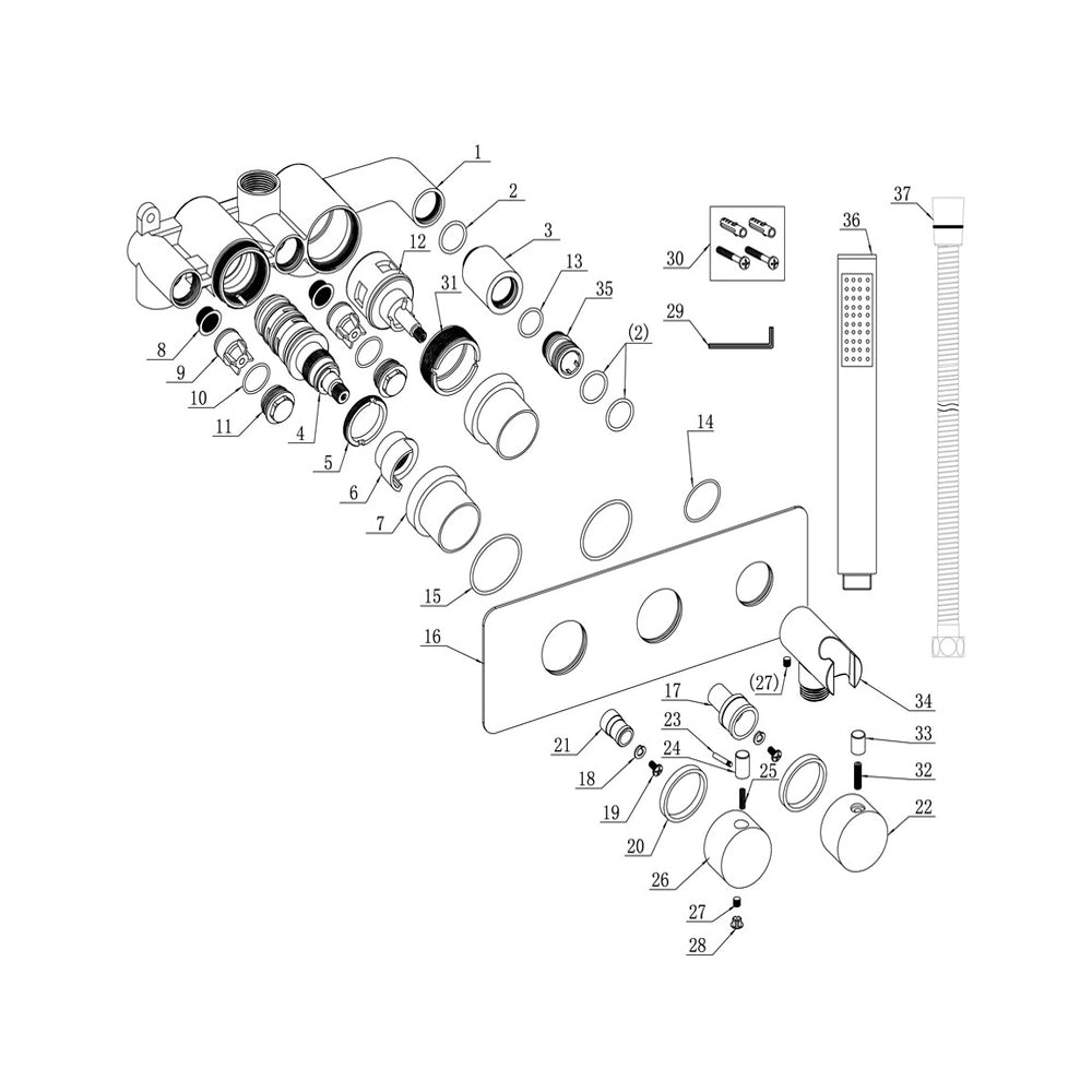 Luna Thermostatic Two Outlet Shower Valve w/Handset Bathwise