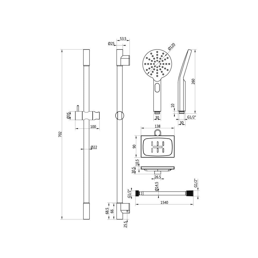 Astro Premium Slide Rail Kit With Press Buttom Multi Mode Shower Head Chrome