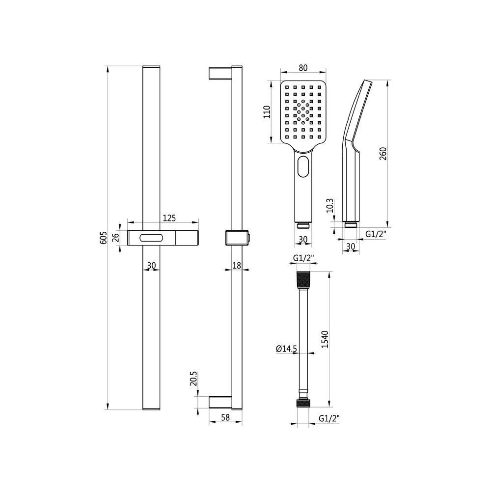 Comet Slide Rail Set With Push Button Multi Function Handset Chrome