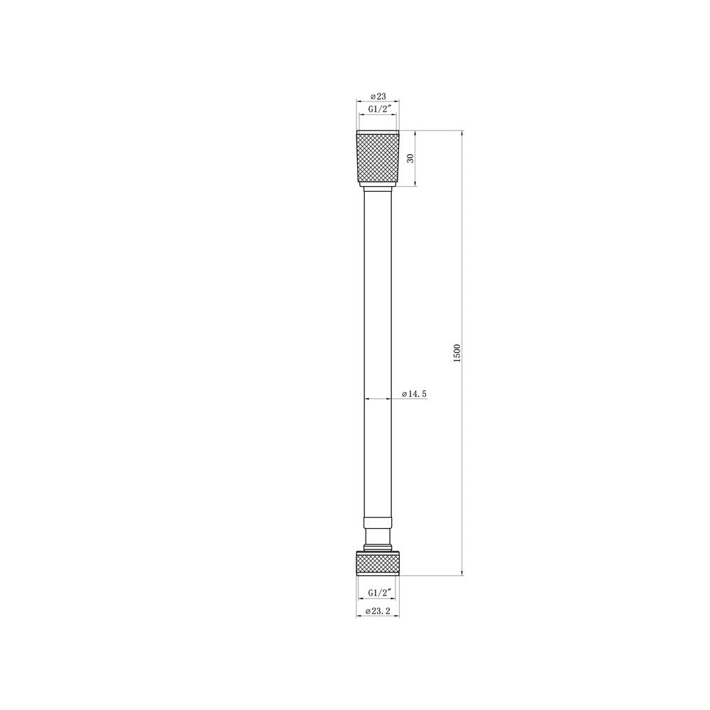Dimension drawing of the Auvellis 1500mm smooth PVC shower hose