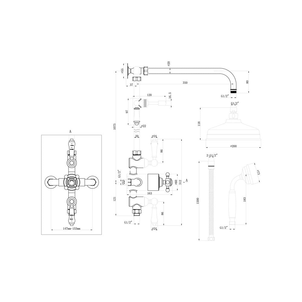 Berwick 2 Outlet Exposed Thermostatic Shower Pack With Traditional Rigid Riser Shower Kit And Slide Rail Chrome