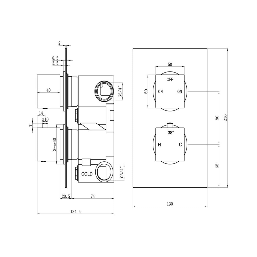 Cosmic Thermostatic Two Outlet Twin Shower Valve Bathwise