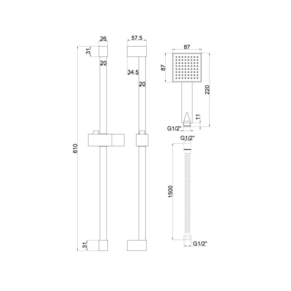 Slider Rail Kit & Single Mode Handset Bathwise