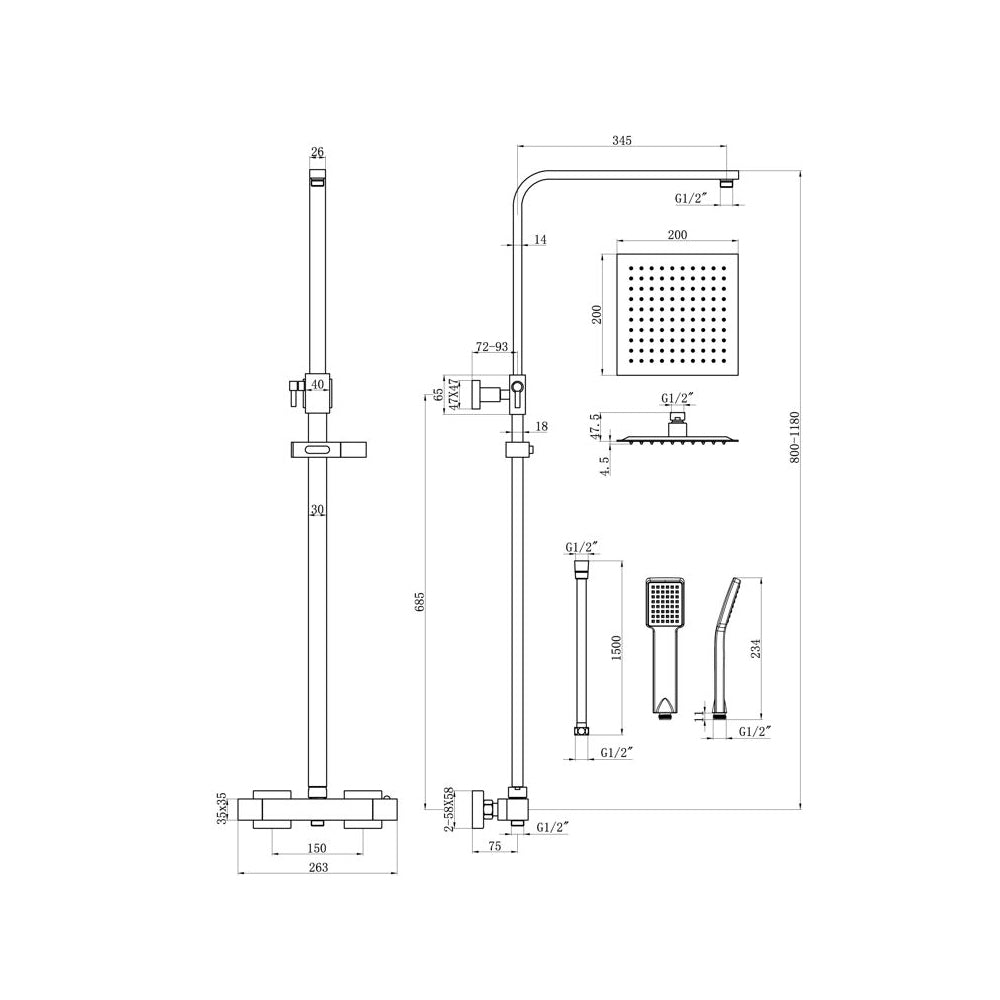Cosmic Thermostatic Bar Mixer w/Riser Kit Bathwise