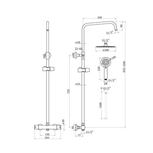 Aurora Thermostatic Bar Mixer w/Riser Kit Bathwise