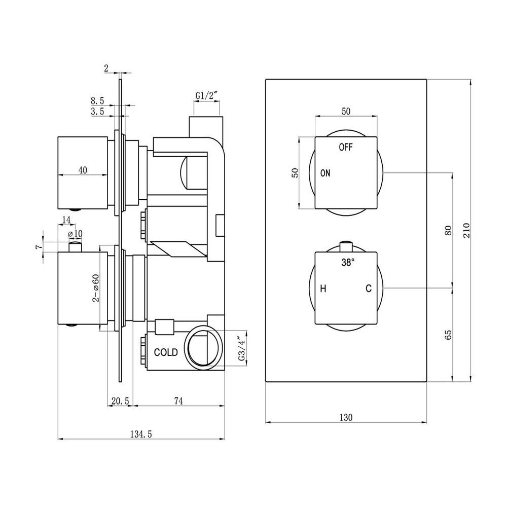 Auvellis Arven Thermostatic Single-Outlet Twin Shower Valve