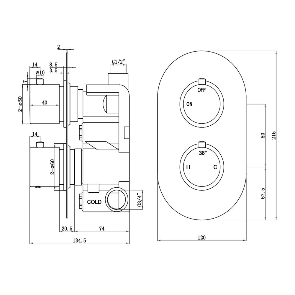 Auvellis Vela Thermostatic Single-Outlet Twin Shower Valve – Brushed Brass