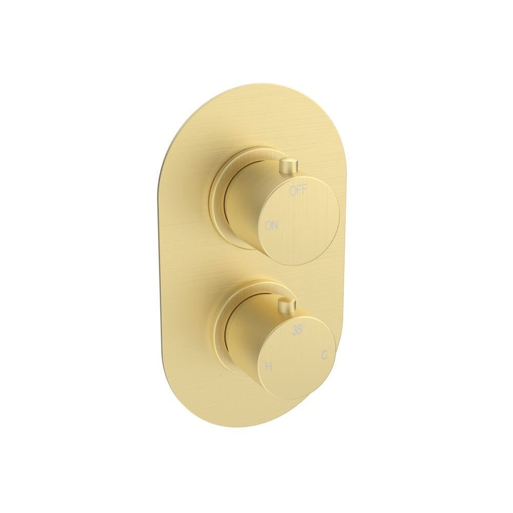 Aurora Thermostatic Single Outlet Twin Shower Valve - Brushed Brass