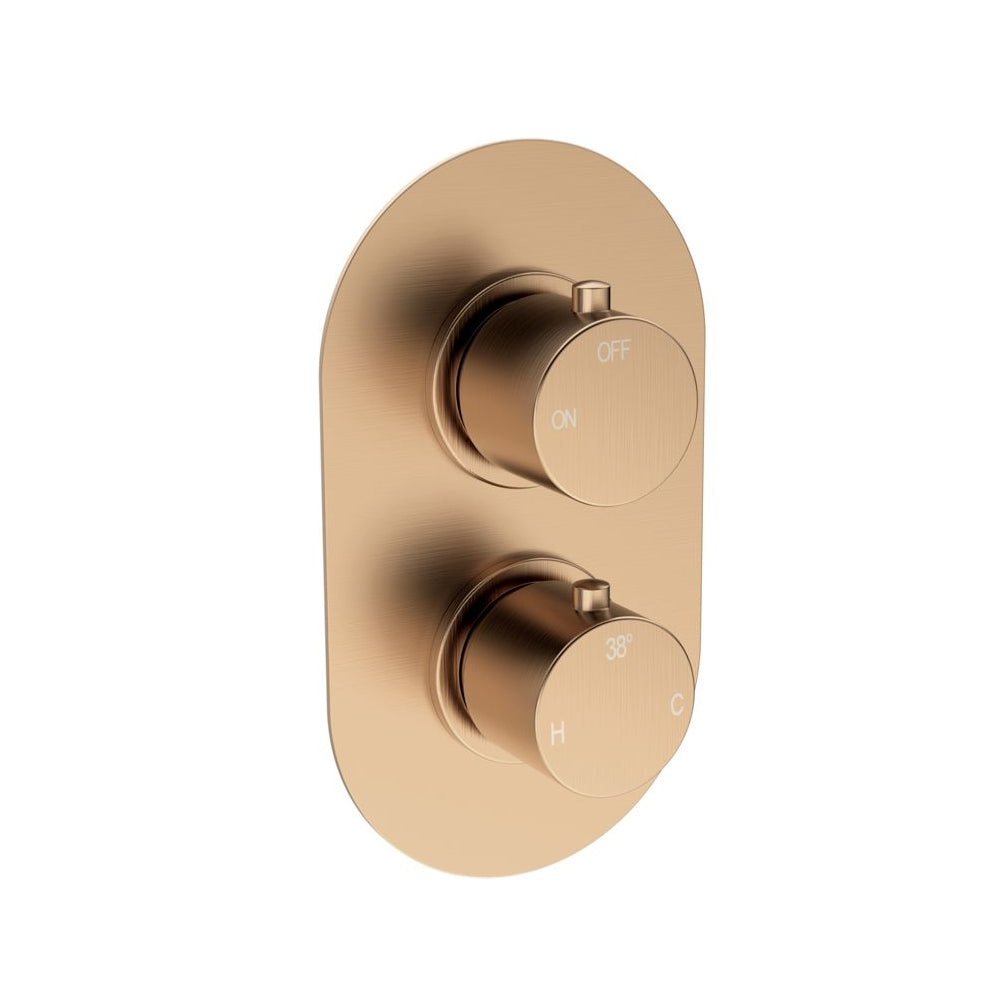 Aurora Thermostatic Single Outlet Twin Shower Valve - Brushed Bronze